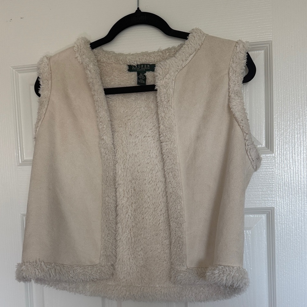 Ralph Lauren Cream Faux Shearling Open Front Vest